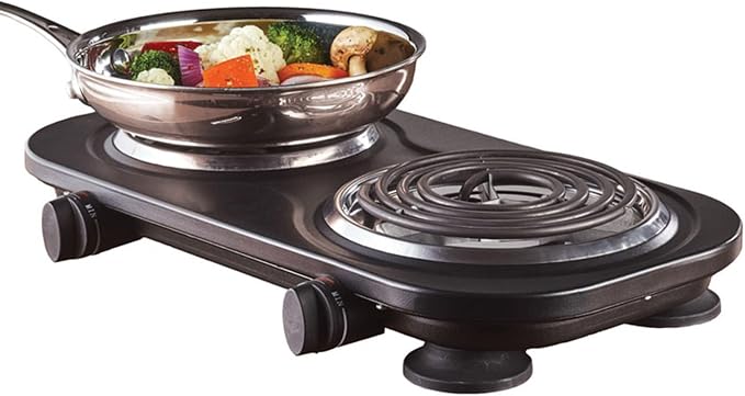 1500W Electric Double Burner Hot Plate with Adjustable Temperature Controls, Black