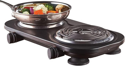 1500W Electric Double Burner Hot Plate with Adjustable Temperature Controls, Black