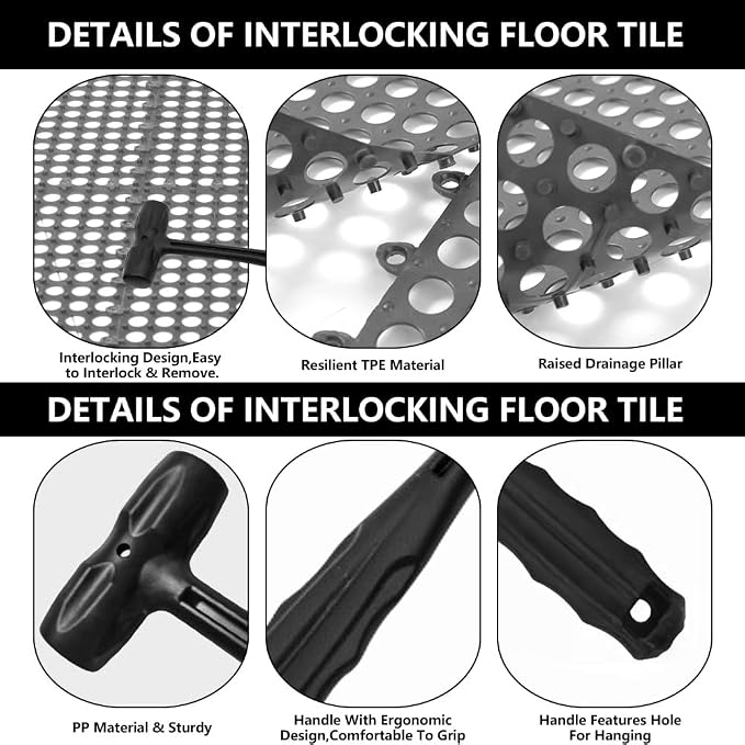 30 Pack Drainage Interlocking Tiles, Modular Interlocking Floor Tiles | 12"x12" Non Slip Rubber Garage Floor Tiles with Holes for Pool Bathroom Deck Kitchen Patio (Dark Grey)
