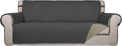 PureFit Reversible Quilted Sofa Cover, Water Resistant Slipcover Furniture Protector, Washable Couch Cover with Non Slip Foam and Elastic Straps for Kids, Pets (X Large, Dark Gray/Beige) | Dark Gray/Beige, Water Resistant Couch Protector, Washable Pet ...
