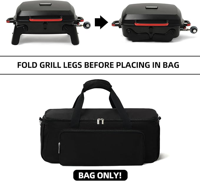 Grill Carry Bag for Megamaster Tabletop Grill 820-0065C, Padded, Bag Only | 3mm Padded, Storage Pockets for Propane Tanks & BBQ Tools, Padded Reinforced Handle & Straps, Carrying Case for Camping