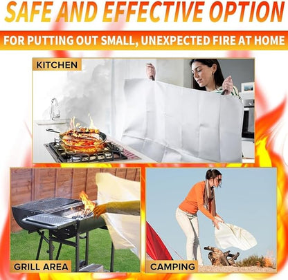 Emergency Fire Blanket for Home Kitchen 40"x40" 2 Pack with Gloves and Hooks Flame Suppression Fiberglass Fireproof Retardant Blankets for Car Boat Camping BBQ Grill Warehouse Survival Safety