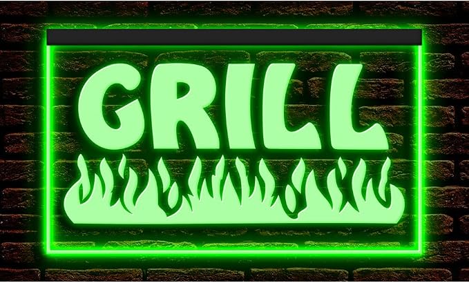 110032 Fire Grill Bar Restaurant BBQ Steakhouse Open Display LED Light Neon Sign (21.5" X 12", Green)