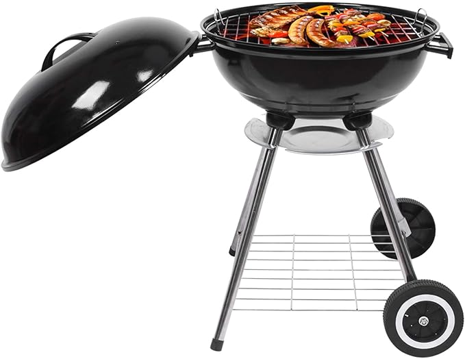 Black 18 Inch Charcoal Grill, Portable BBQ Stove with Wheel, Outdoor Camping Kettle Barbecue for Garden Patio,Rollable Side Wheel for Easy Mobility,18 Inch Charcoal Grill, Portable BBQ Stove