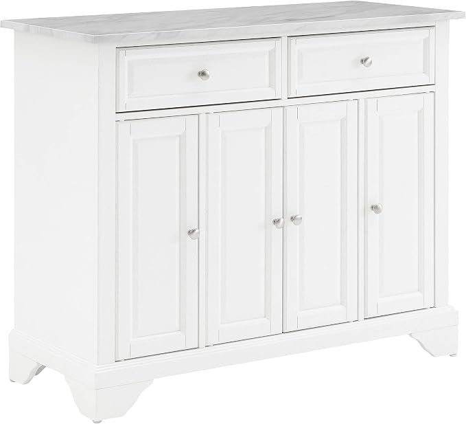 Crosley Furniture Avery Rolling Kitchen Island Storage Cart with Shelves, Microwave Stand, Coffee Bar, Distressed White