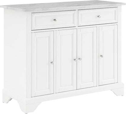 Crosley Furniture Avery Rolling Kitchen Island Storage Cart with Shelves, Microwave Stand, Coffee Bar, Distressed White
