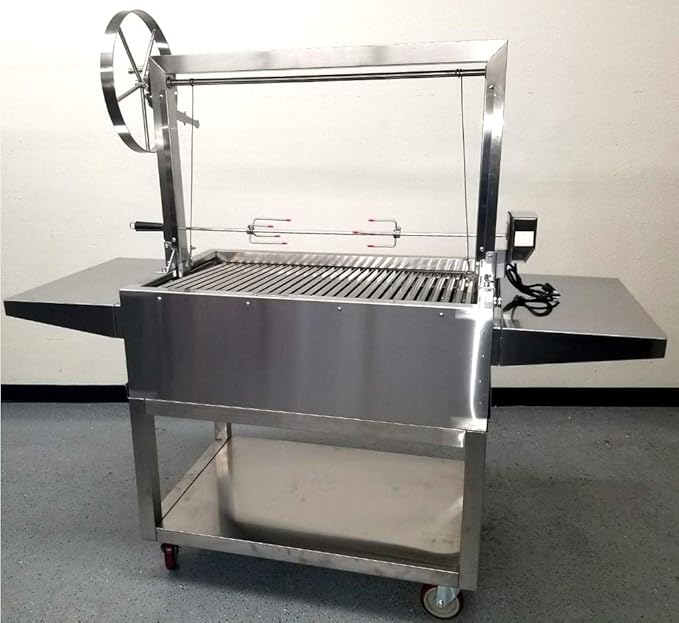 Charcoal Outdoor BBQ, Stainless Steel #430 Body and #304 Grates, Rotisserie Parrilla Santa Maria/Argentine Grill Spit