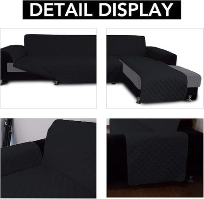 Easy-Going Reversible L-Shape Sectional Couch Cover, Large, Black/Black | Soft Sofa Slipcover For Dogs, Fits Left/Right Chaise Lounge Protector, Water Resistant Mat For Living Room