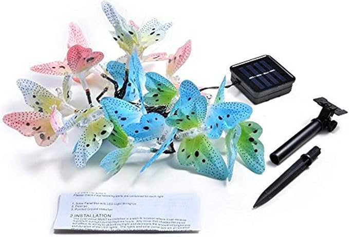 Butterfly Solar String Lights Outdoor, Waterproof 12 LED Solar Fairy Lights for Garden Patio Christmas Yard Party Camping Decor