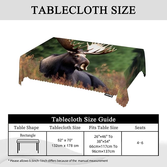 Swono Moose Tablecloth Wild Animal Moose Rest Grass Forest Decorative Table Cover Tabletop Table Cloth for Kitchen, Party Banquet and Holiday Tablecloth, 52x70 Inch(4-6 Seats)