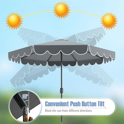 Tangkula 10 FT Patio Umbrella, 2-Tiers Scalloped Outdoor Table Market Umbrella with Tilt Adjustment, Crank, 8 Sturdy Ribs for Pool, Deck, Backyard (Gray)