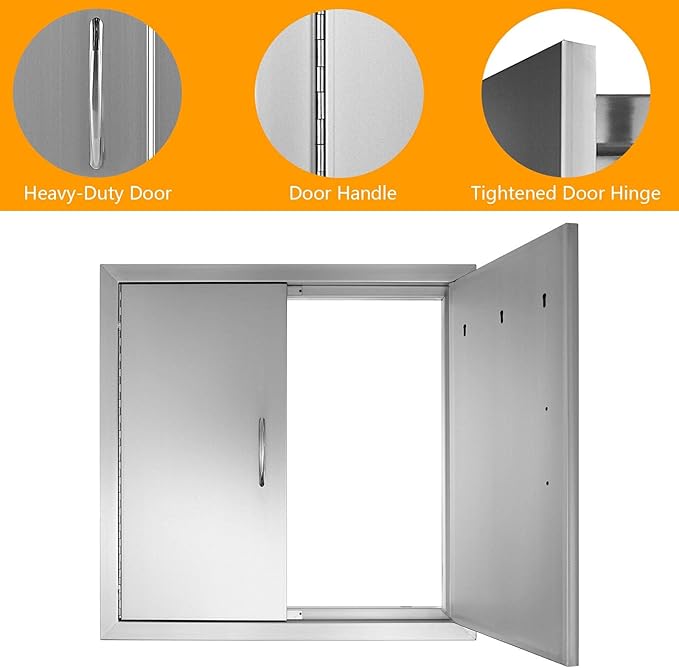 BBQ Future Outdoor Kitchen Access Doors 24W x 24H, Grill Double Door Brushed Stainless Steel Storage Cabinet for Grilling Station & BBQ Island