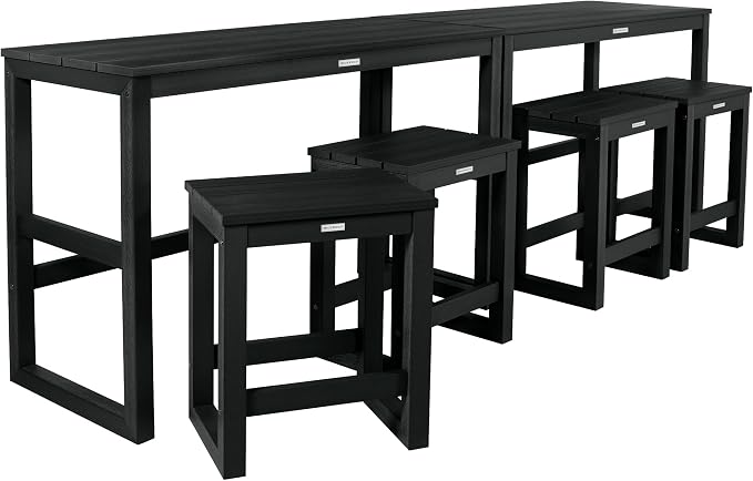 highwood Monroe 6-Piece Counter Height Modern Balcony Set, 2 Tables and 4 Stools, Black