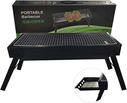 Srliya Portable BBQ Grill, Charcoal Grill with Extended Stainless Steel Grid and Pull Out Box, Lightweight Foldable Design for Camping Picnics Traveling ((Approx. 60.2x22.2x32.8cm / 23.7x8.7x12.9in