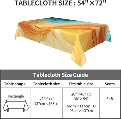 Orange Teal Marble Tablecloth Modern Decorative Table Cloth 54"x72" | Waterproof Tablecloth for Kitchen Dining Room Picnic Weddings Rectangle Table Cover for Party