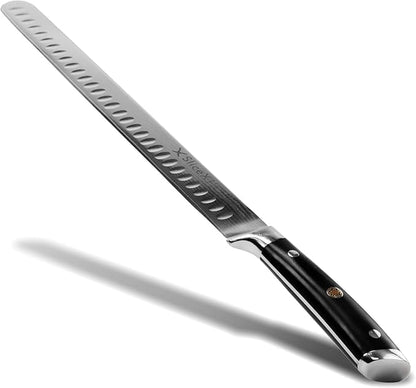 Luxury Brisket & Carving Knife - Thoughtful Gifts for Men and Dad - 12" Japanese AUS-10V Damascus Steel - 63+ HRC - Razor Sharp, Full Tang, Military Grade Ergonomic Handle