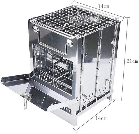 Portable Charcoal Grill for Camping BBQ, Stainless Steel Foldable Outdoor Barbecue Grill with Mesh Carry Bag, Ideal for Garden Party & Travel,A-1