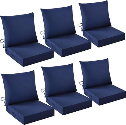 Outdoor Chair Cushions, 24 x 24 Inch Outdoor Cushion for Patio Furniture, Patio Chair Cushion, Waterproof & Fade Resistant Deep Patio Furniture Cushions Set with Handle and Ties, Navy Blue (Set of 6)