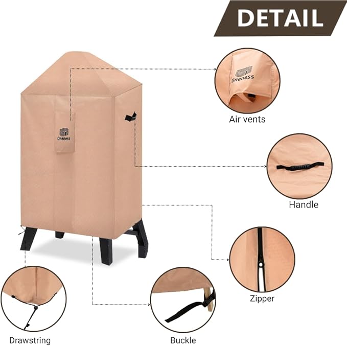 Oneness Heavy-Duty Waterproof Smoker Cover for 29x29x52 Inch Pellet Smokers - Fits Pit Boss 5-7 Series, Masterbuilt, Grills Vertical Smokers - Weatherproof Protective Cover