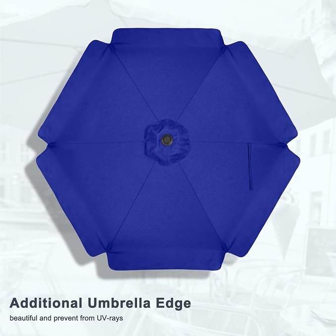 MASTERCANOPY 7.5ft Patio Umbrella with Valance, Crank & Tilt, Blue | 6 ribs, UV/fade-resist, waterproof, vent, for garden/deck/yard/pool