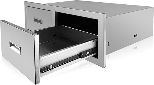 Outdoor Kitchen Horizontal Double Drawer 29.5'' W x 10'' H x 19.7'' D Flush Mount BBQ Access Drawers Stainless Steel BBQ Island Drawers with Handle for Outdoor Kitchen Island Grill Station