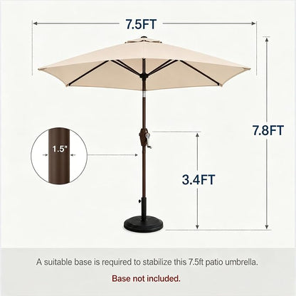 7.5ft Patio Umbrella, Outdoor Table Market Umbrella with Smooth Crank Lift, 6 Windproof Fiberglass Ribs, UPF50+ UV Protection for Deck, Pool, Garden and Backyard
