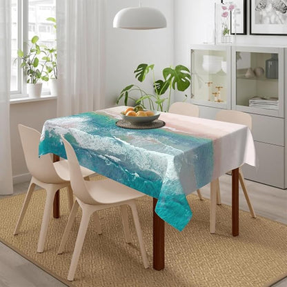 Decorative Rectangle Table Cloths Coastal Beach Summer Ocean Sea Green Water Tablecloth Table Cover for Dining/BBQ/Picnic/Coffee Table 52 X 70 Inches