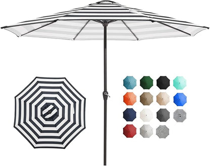 JEAREY 12' Patio Umbrellas Outdoor Table Market Umbrella w/Crank, 8 Sturdy Ribs, UV Protection Windproof for Garden, Deck, Backyard, Pool(Black Striped)