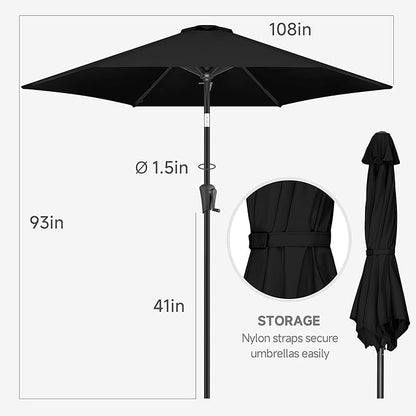 FLAME&SHADE 9ft Patio Umbrella Outdoor - Table Umbrella with Push Button Tilt and Crank, UV Protection, 6 Sturdy Ribs, Market Umbrella for Garden, Deck, Backyard, Lawn, Pool and Beach(Black)