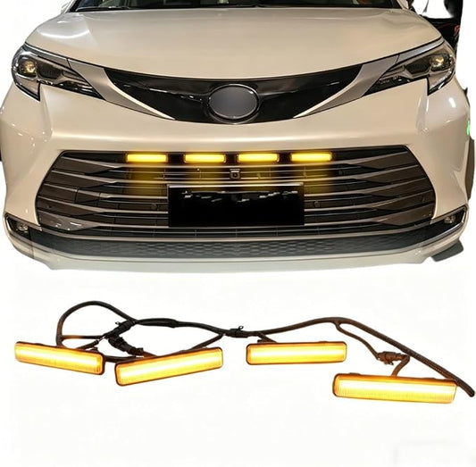 1-to-4 LED Yellow Front Grille Daytime Running Light, High Brightness DRL Bumper Grill Lamp Universal Fit for Car SUV Off-Road Vehicle Heavy Duty Truck