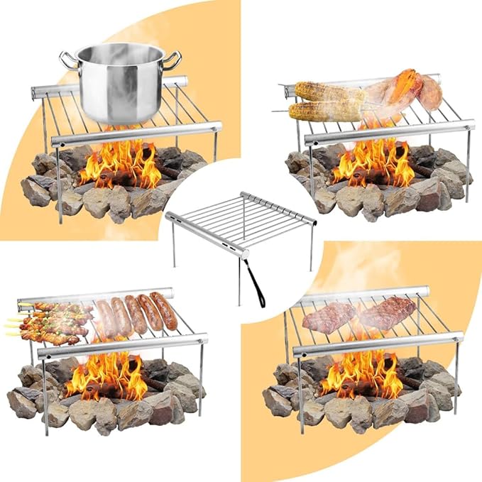 Stainless Steel Barbecue Grill, Collapsible Retractable Bbq Tool, Charcoal Grill for Outdoor Courtyard Picnic Camping