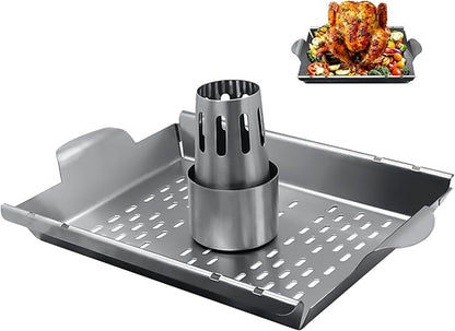 Upgraded Beer Can Chicken Holder for Grill Smoker Oven, Vertical Chicken Roaster Stand with Handle, Large Stainless Steel BBQ Barbecue Accessories, Indoor Outdoor Grill Rack Vegetables Grilling Basket