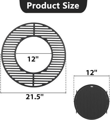 8835 Round Grill Grate w/8834 Grill Griddle for Weber Platinum 22" Kettle Grills, Heavy-Duty Replacement Grill Grate for Weber Gourmet BBQ System Hinged Grate, for Recteq Bullseye Grills