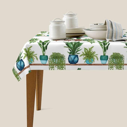 Green Plant Rectangle Tablecloth Cute Botanic Waterproof Table Cloth | For Kitchen Dining Party Patio Picnic Wedding Home Decor Spring Summer Outdoor Indoor 54x72 Inch