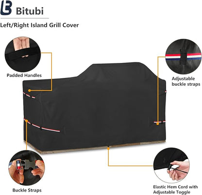 Bitubi 98 Inch Island Grill Cover - Resistant Cover for Island with Left/Right Grill Head,600D Heavy Duty Waterproof All Weather Protection Outdoor Cover,Black
