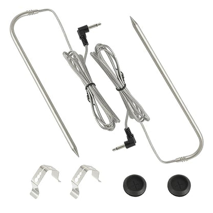 Replacement Waterproof Meat Probe 2 Pcs Compatible with Traeger Wood Pellet Grills and Smoker, 3.5 mm Plug Meat BBQ Digital Thermostat Probes with Grommets and Stainless Steel Grill Holder kit
