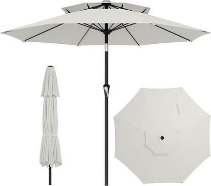 AreShark 10ft 2 Tiers Patio Umbrella - Outdoor Umbrella Waterproof UV Protection, Market Table Umbrella w/Push Button Tilt&Crank for Pool, Porch, Garden(Ivory)
