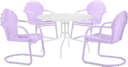 Crosley Furniture Tulip 5-Piece Outdoor Dining Set for 4, Vintage Retro Metal Round Patio Table and Chairs, Lavender Gloss/White Satin