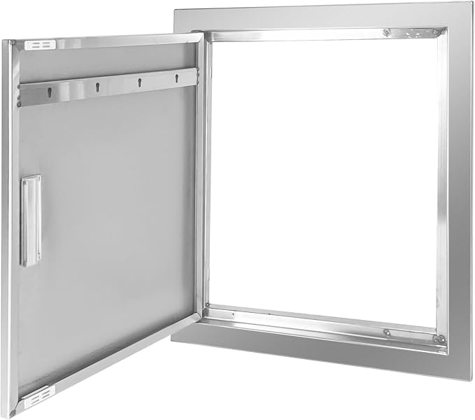 Outdoor Kitchen Door 18" W x 20" H Stainless Steel BBQ Single Access Door Flush Mount Vertical Wall Doors with Handle and Hooks Suitable for Grilling Station Outside Cabinet Outdoor Kitchen