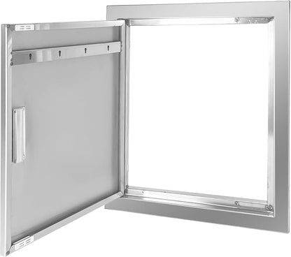 Outdoor Kitchen Door 18" W x 20" H Stainless Steel BBQ Single Access Door Flush Mount Vertical Wall Doors with Handle and Hooks Suitable for Grilling Station Outside Cabinet Outdoor Kitchen