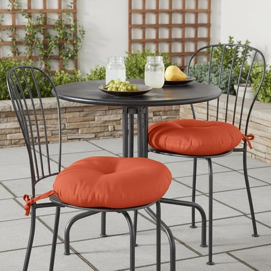 15 x 15 Round Bistro Chair Cushion, Reversible Patio Seat Cushion with Attached Ties, Polyester Fabric, Recycled Polyfiber Fill, Set of 2 - Rust