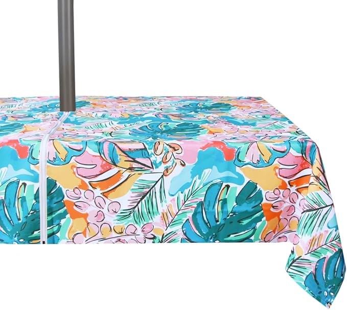 EHouseHome Outdoor and Indoor 60x84 inch Tablecloth with Umbrella Hole and Zipper, Waterproof Zippered Patio Table Cloths, Spring/Summer Table Covers for Backyard Circular Table/BBQs/Picnic