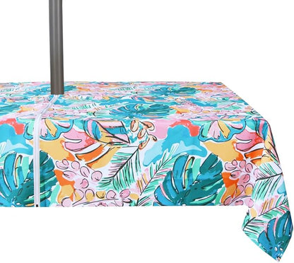 EHouseHome Outdoor and Indoor 60x84 inch Tablecloth with Umbrella Hole and Zipper, Waterproof Zippered Patio Table Cloths, Spring/Summer Table Covers for Backyard Circular Table/BBQs/Picnic