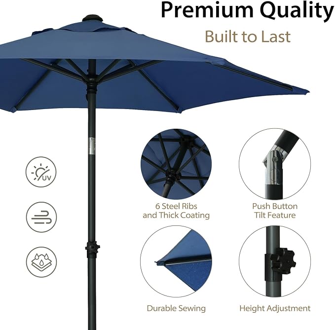 AMMSUN 6FT Patio Umbrella, Outdoor Table Umbrella with Push Button Tilt | UPF50+ Sun Protection and Water-Resistant Fabric, Premium Steel Pole and Ribs, Height-Adjustable and Push-Button Tilt