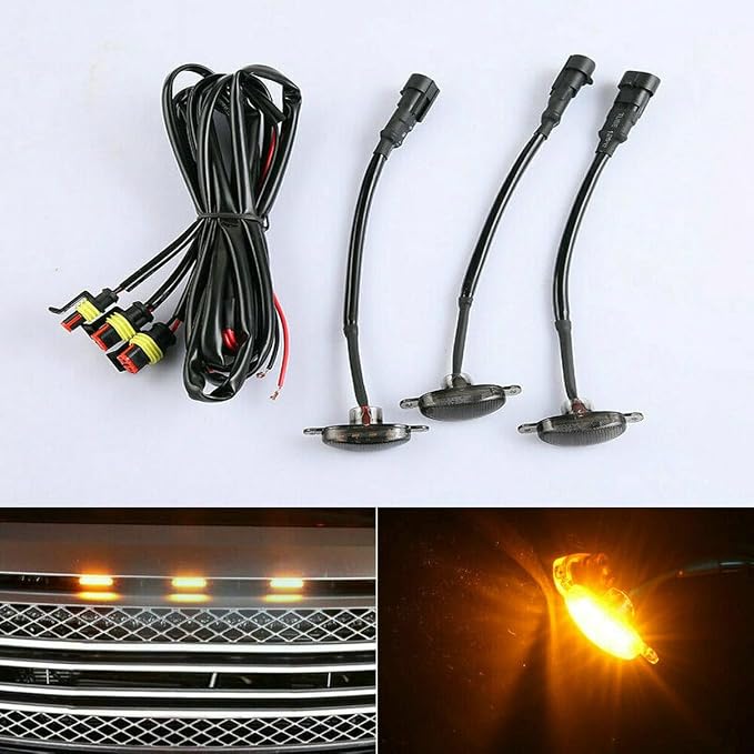 compatible with 3 Pieces Car Led Grille Lights,Compatible Compatible with Chevrolet Colorado 2017 2018 2019 2020 Grill Yellow Lens Amber LED Running with Wiring Harness Raptor Style Lamp