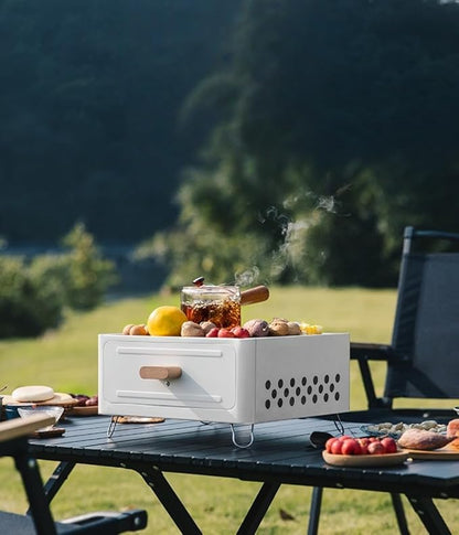 Barbecue Stove Barbecue Grill Tools BBQ Grill Charcoal Grill Square Tabletop Portable Lightweight or Camping Backyard Picnic Beach Trips (Pearl white,A1)