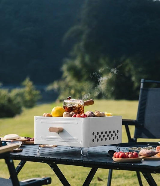 Barbecue Stove Barbecue Grill Tools BBQ Grill Charcoal Grill Square Tabletop Portable Lightweight or Camping Backyard Picnic Beach Trips (Pearl white,A2)
