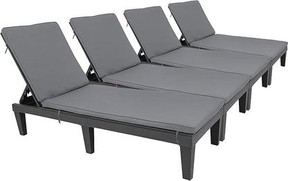 YITAHOME Chaise Lounge Chairs for Outside with Cushion & Adjustable Backrest, Sturdy Loungers for Patio Poolside, Easy Assembly & Waterproof & Lightweight with 265lbs Weight Capacity, Set of 4, Black