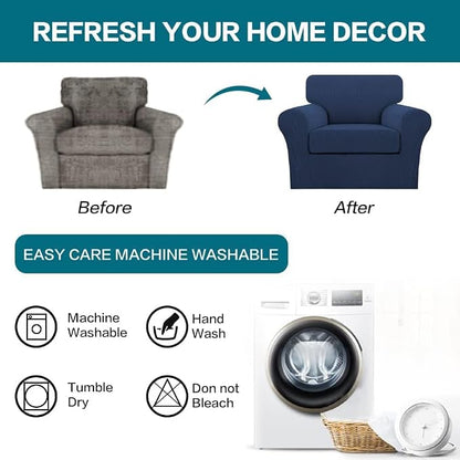 Turquoize 2 Piece Chair Covers Chair Slipcovers for Living Room Armchair Couch Cover Chair Sofa Cover with Individual Cushion Covers Furniture Cover for Chairs Feature Jacquard Fabric (Chair, Navy)