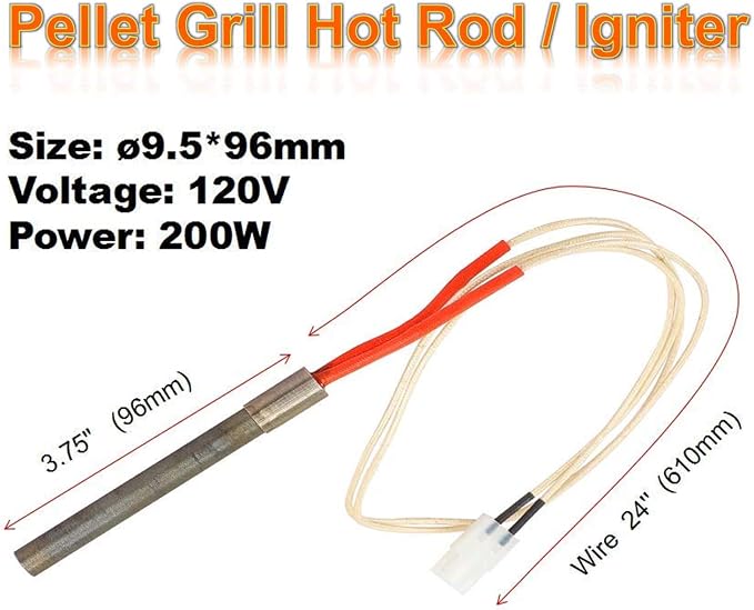 Heavy Duty Porcelain Enamel Fire Burn Pot Replacement Kit with Ignitor Rod and Ash Scraper, Fits Traeger (Except PTG) & Most Pit Boss Pellet Grills, Heavy-Duty 14-Gauge Steel, 200W/120V